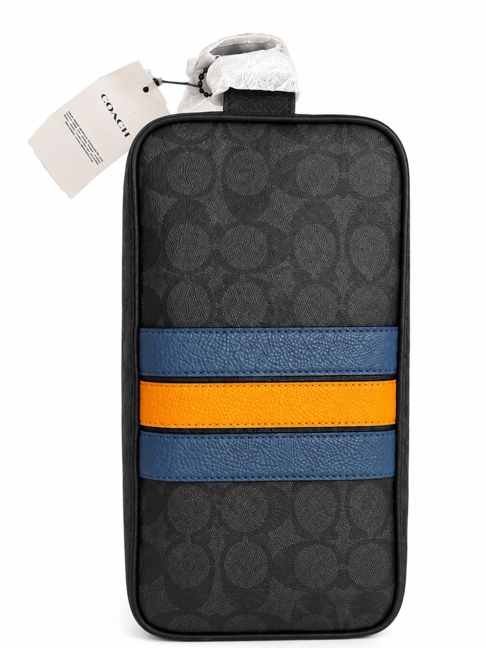 Coach Charcoal Signature Travel Kit with Blue & Yellow Stripes NWT